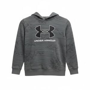 Under Armour Boys Gray Black Pullover Hoodie Size 7 Pocket Sweatshirt